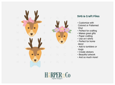 Deer with Bows and Flowers SVG PNG Cut EPS File SVG HarperNCo 