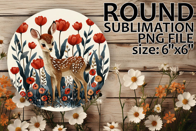 Deer with Floral Car Coaster Sublimation Design Sublimation afrosvg 