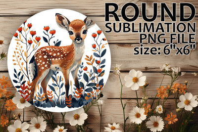 Deer with Flowers Circle Design for Car Coasters & Keychains Sublimation afrosvg 