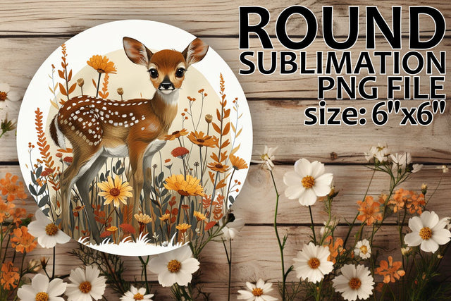 Deer with Flowers Circle Design for Coasters Sublimation afrosvg 