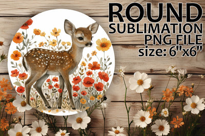 Deer with Flowers Circle Design for Keychains Sublimation afrosvg 