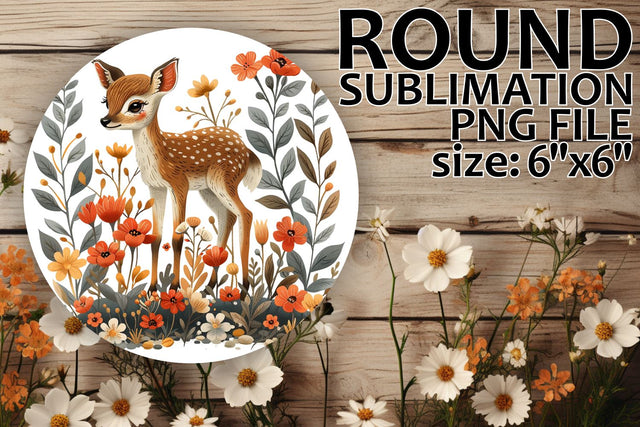 Deer with Flowers Circle Design for Keychains Sublimation afrosvg 