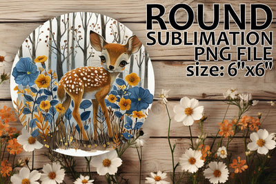 Deer with Flowers Keychain and Round Ornament Sublimation afrosvg 