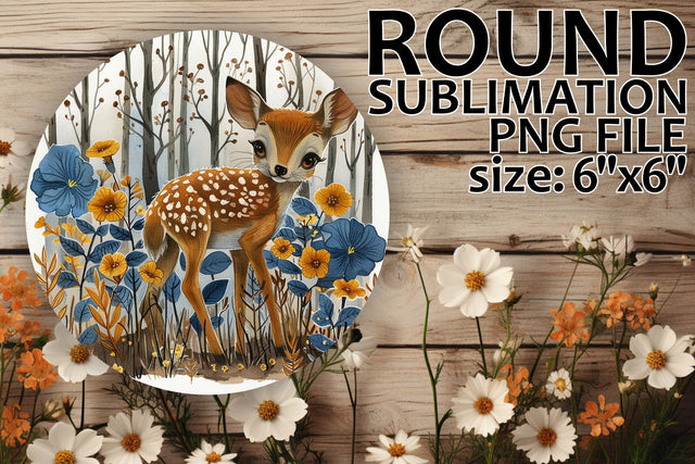 Deer with Flowers Keychain and Round Ornament Sublimation afrosvg 