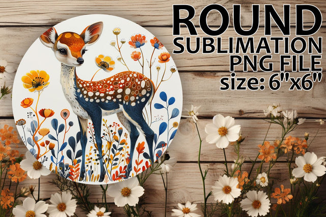 Deer with Flowers Keychain Sublimation Design Sublimation afrosvg 