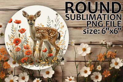 Deer with Flowers Round Keychain Design Sublimation afrosvg 