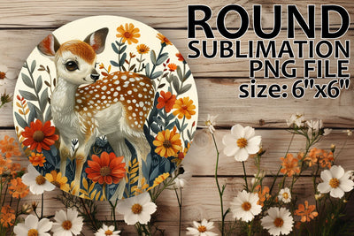 Deer with Flowers Round Ornament Keychain Design Sublimation afrosvg 