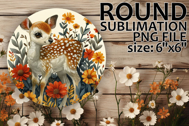 Deer with Flowers Round Ornament Keychain Design Sublimation afrosvg 