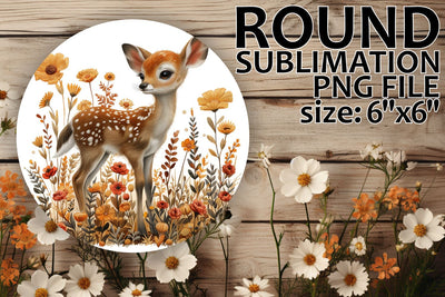 Deer with Flowers Round Ornament Keychain Design Sublimation afrosvg 