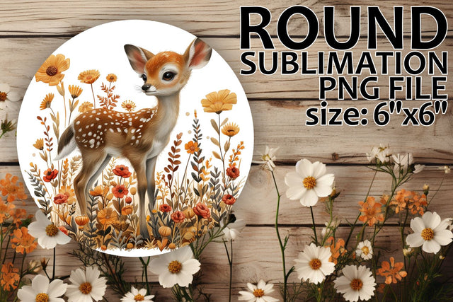 Deer with Flowers Round Ornament Keychain Design Sublimation afrosvg 