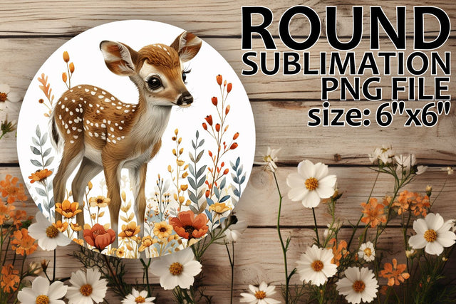 Deer with Flowers Round Ornament Sublimation Design Sublimation afrosvg 