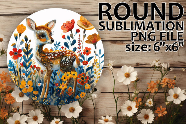 Deer with Flowers Round Ornament Sublimation Sublimation afrosvg 