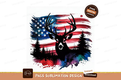 Deer With Usa Flag Watercolor Illustration Sublimation Designangry 