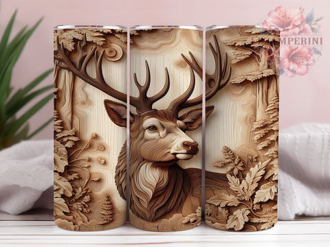 Deer Wood Carving 20oz Tumbler Wrap PNG, Hunting Wilderness Deer Tumbler Png, Straight & Tapered Tumbler Wrap, Instant Digital Download Sublimation Li Zamperini 