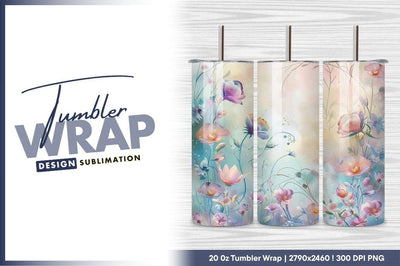 Delicate floral background art watercolor style tumbler png Sublimation Regulrcrative 