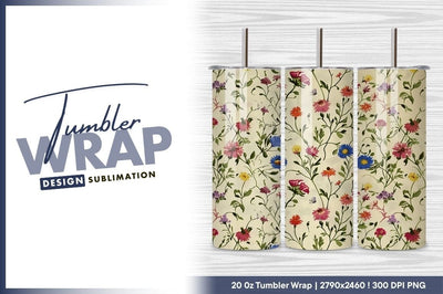 Delicate floral pattern with vines tumbler png Sublimation Regulrcrative 