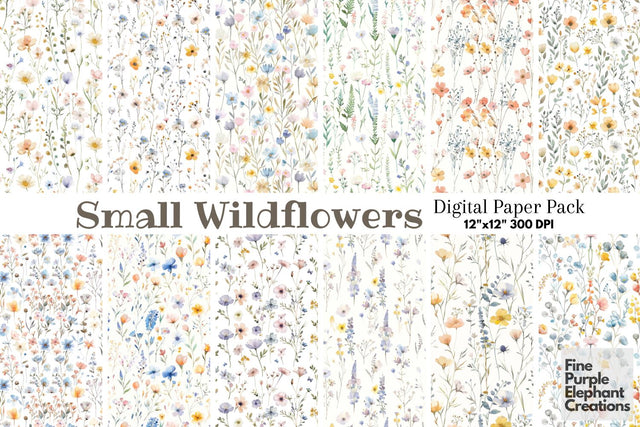 Delicate Pastel Wildflower Pattern Paper | Shabby Chic Digital Pattern Fine Purple Elephant Creations 