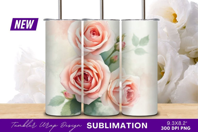 Delicate pink roses floral background tumbler png Sublimation Regulrcrative 