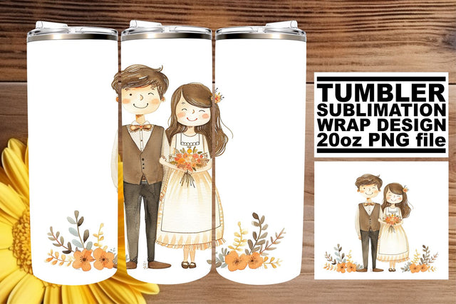 Delicate Watercolor Wedding Tumbler: Bridal Elegance 20oz Sublimation afrosvg 