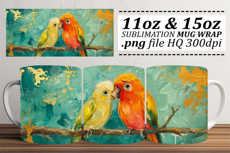 Delightful Bird Art Mug Wrap – Sublimation for 11oz & 15oz Sublimation afrosvg 