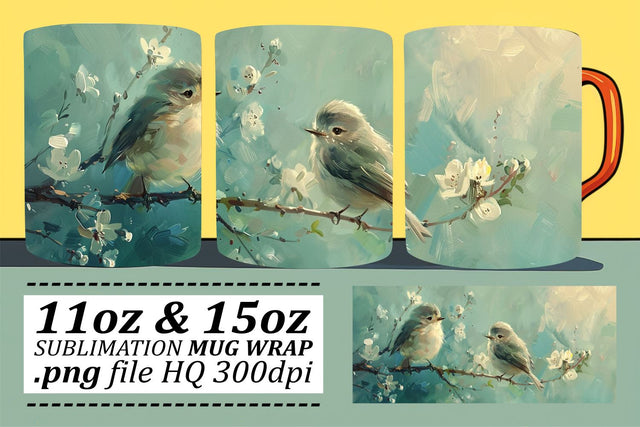 Delightful Bird Mug Wrap – Sublimation Design for 11oz & 15oz Sublimation afrosvg 