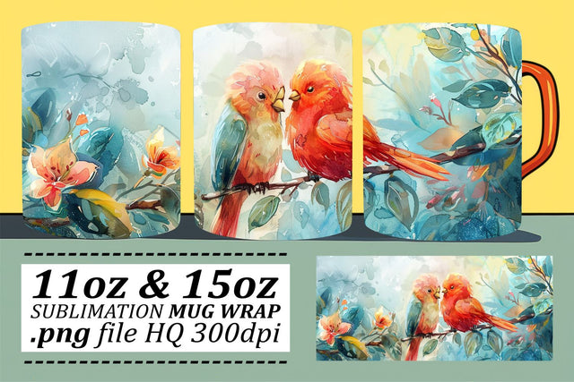 Delightful Birds Design – 11oz & 15oz Mug Sublimation Wrap Sublimation afrosvg 