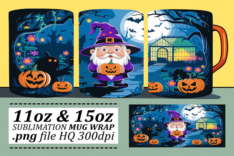 Delightful Halloween Gnome Mug Wrap for Sublimation afrosvg 