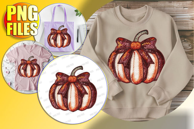Delightful Pumpkin with Glitter Bow Halloween PNG Sublimation afrosvg 
