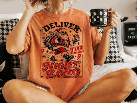 Deliver All Night Long Vintage Santa PNG SVG DesignDestine 