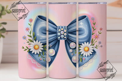 Denim Bow Tumbler Wrap Sublimation sassyprint 
