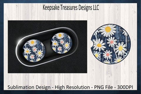 Denim Faux Embroidery Daisies 20oz Straight Tumbler Wrap Sublimation PNG, Car Coaster Template, Spring Daisy Tumbler, Digital Download Sublimation Keepsake Treasures Designs LLC. 