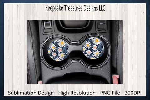 Denim Faux Embroidery Daisies 20oz Straight Tumbler Wrap Sublimation PNG, Car Coaster Template, Spring Daisy Tumbler, Digital Download Sublimation Keepsake Treasures Designs LLC. 