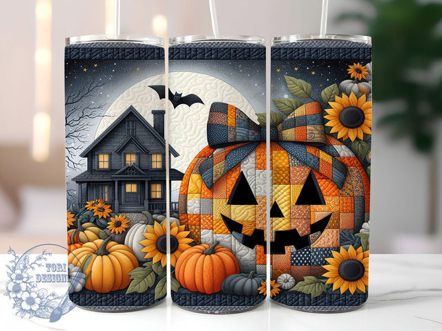 Denim Patchwork Pumpkin Autumn Tumbler, Floral Autumn Cup Wrap, 20Oz Sublimation, Country Pumpkin Drinkware, Rustic Fall Mug, Farmhouse Patchwork Wrap, Cozy Autumn Cup Print Sublimation ToriDesigns 