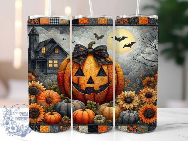 Denim Patchwork Pumpkin Autumn Tumbler, Floral Autumn Cup Wrap, 20Oz Sublimation, Country Pumpkin Drinkware, Rustic Fall Mug, Farmhouse Patchwork Wrap, Cozy Autumn Cup Print Sublimation ToriDesigns 