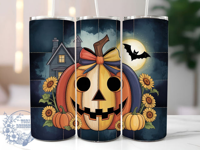 Denim Patchwork Pumpkin Autumn Tumbler, Floral Autumn Cup Wrap, 20Oz Sublimation, Country Pumpkin Drinkware, Rustic Fall Mug, Farmhouse Patchwork Wrap, Cozy Autumn Cup Print Sublimation ToriDesigns 
