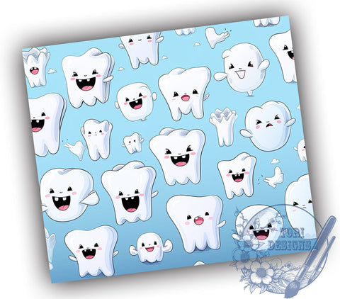 Dental 20oz Skinny Tumbler PNG, Teeth Tumbler Sublimation Wrap, Straight & Tapered Tumbler Wrap, Instant Digital Download Sublimation ToriDesigns 