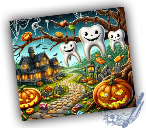 Dental Assistant Halloween 20oz Skinny Tumbler PNG, Spooky Dentist Halloween Tumbler Sublimation Wrap, Straight & Tapered Tumbler Wrap, Instant Digital Download Sublimation ToriDesigns 