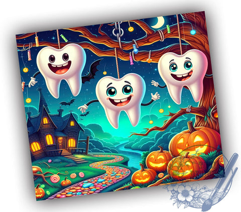 Dental Assistant Halloween 20oz Skinny Tumbler PNG, Spooky Dentist Halloween Tumbler Sublimation Wrap, Straight & Tapered Tumbler Wrap, Instant Digital Download Sublimation ToriDesigns 