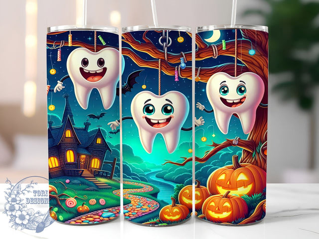 Dental Assistant Halloween 20oz Skinny Tumbler PNG, Spooky Dentist Halloween Tumbler Sublimation Wrap, Straight & Tapered Tumbler Wrap, Instant Digital Download Sublimation ToriDesigns 
