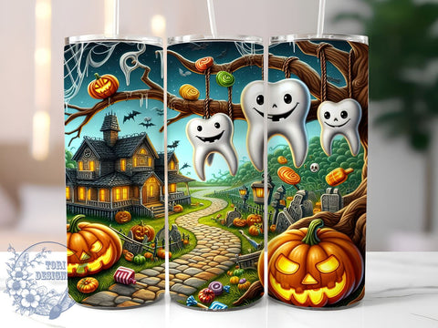 Dental Assistant Halloween 20oz Skinny Tumbler PNG, Spooky Dentist Halloween Tumbler Sublimation Wrap, Straight & Tapered Tumbler Wrap, Instant Digital Download Sublimation ToriDesigns 