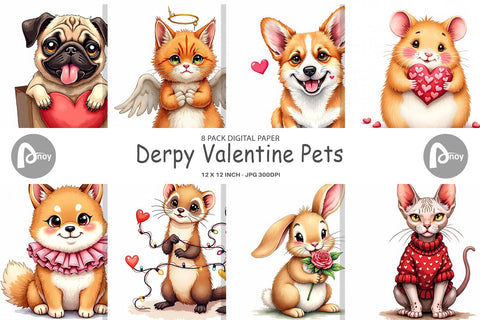 Derpy Valentine Pets Digital Paper Digital Pattern artnoy 