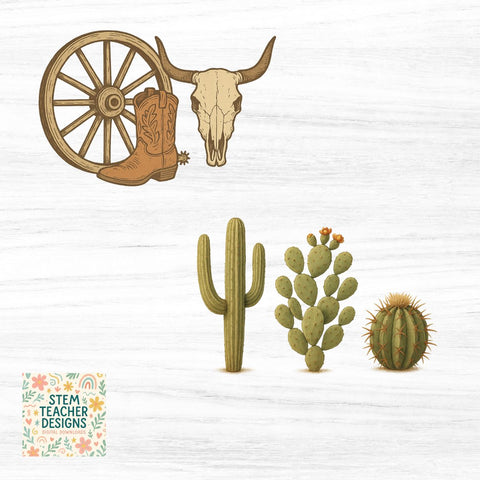 Desert and Prairie Clipart – Cowboy, Cactus, Sunset PNGs Sublimation The STEM Teacher 