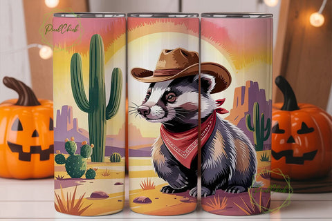 Desert Badger Cowboy 20oz Tumbler Wrap Sublimation PixelChick 