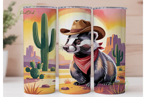Desert Badger Cowboy 20oz Tumbler Wrap Sublimation PixelChick 
