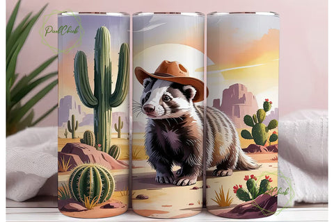 Desert Badger Cowboy 20oz Tumbler Wrap Sublimation PixelChick 