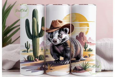 Desert Badger Cowboy 20oz Tumbler Wrap Sublimation PixelChick 