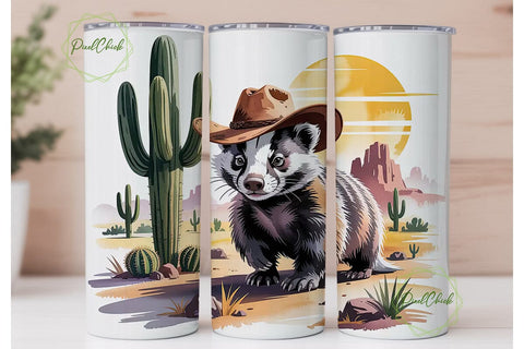 Desert Badger Cowboy 20oz Tumbler Wrap Sublimation PixelChick 