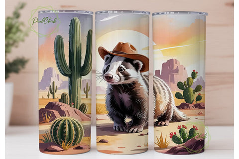 Desert Badger Cowboy 20oz Tumbler Wrap Sublimation PixelChick 