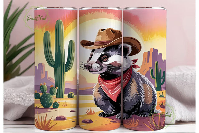 Desert Badger Cowboy 20oz Tumbler Wrap Sublimation PixelChick 
