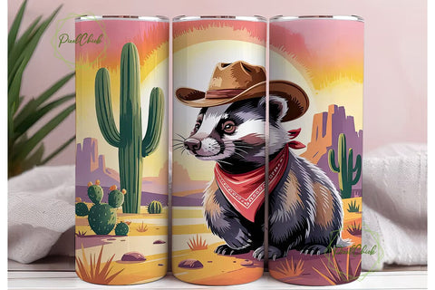 Desert Badger Cowboy 20oz Tumbler Wrap Sublimation PixelChick 